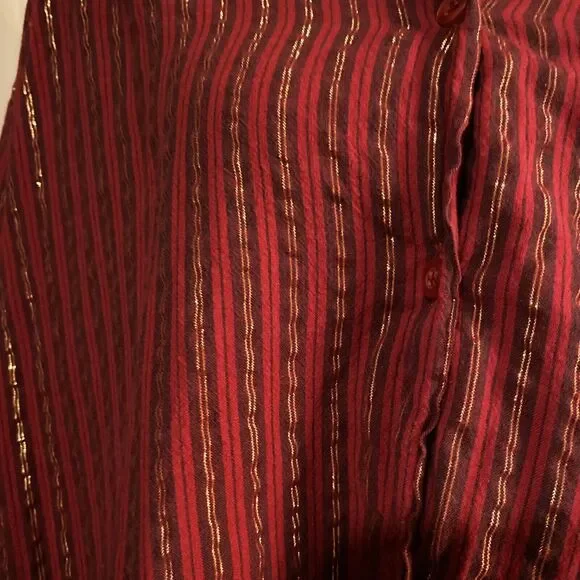 Anthony Richards Button Up Women’s 3X Long Sleeve Red Gold Lurex Stripe India - Picture 3 of 12